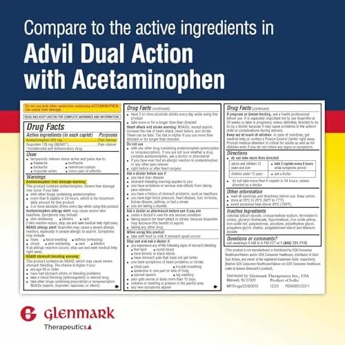 Dual Action Acetaminophen 250mg and Ibuprofen 125mg Caplets, Up to 8h of Pain Relief for Minor Aches and Pain, Headaches, Toothache, Backache, Menstrual Cramps, Minor Arthritis Pain, 216 Count - Maple Wellness Supplements