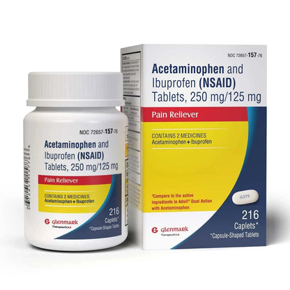 Dual Action Acetaminophen 250mg and Ibuprofen 125mg Caplets, Up to 8h of Pain Relief for Minor Aches and Pain, Headaches, Toothache, Backache, Menstrual Cramps, Minor Arthritis Pain, 216 Count - Maple Wellness Supplements