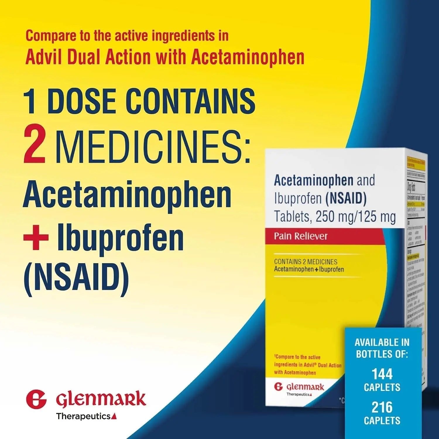 Dual Action Acetaminophen 250mg and Ibuprofen 125mg Caplets, Up to 8h of Pain Relief for Minor Aches and Pain, Headaches, Toothache, Backache, Menstrual Cramps, Minor Arthritis Pain, 216 Count - Maple Wellness Supplements