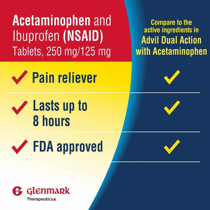 Dual Action Acetaminophen 250mg and Ibuprofen 125mg Caplets, Up to 8h of Pain Relief for Minor Aches and Pain, Headaches, Toothache, Backache, Menstrual Cramps, Minor Arthritis Pain, 216 Count - Maple Wellness Supplements