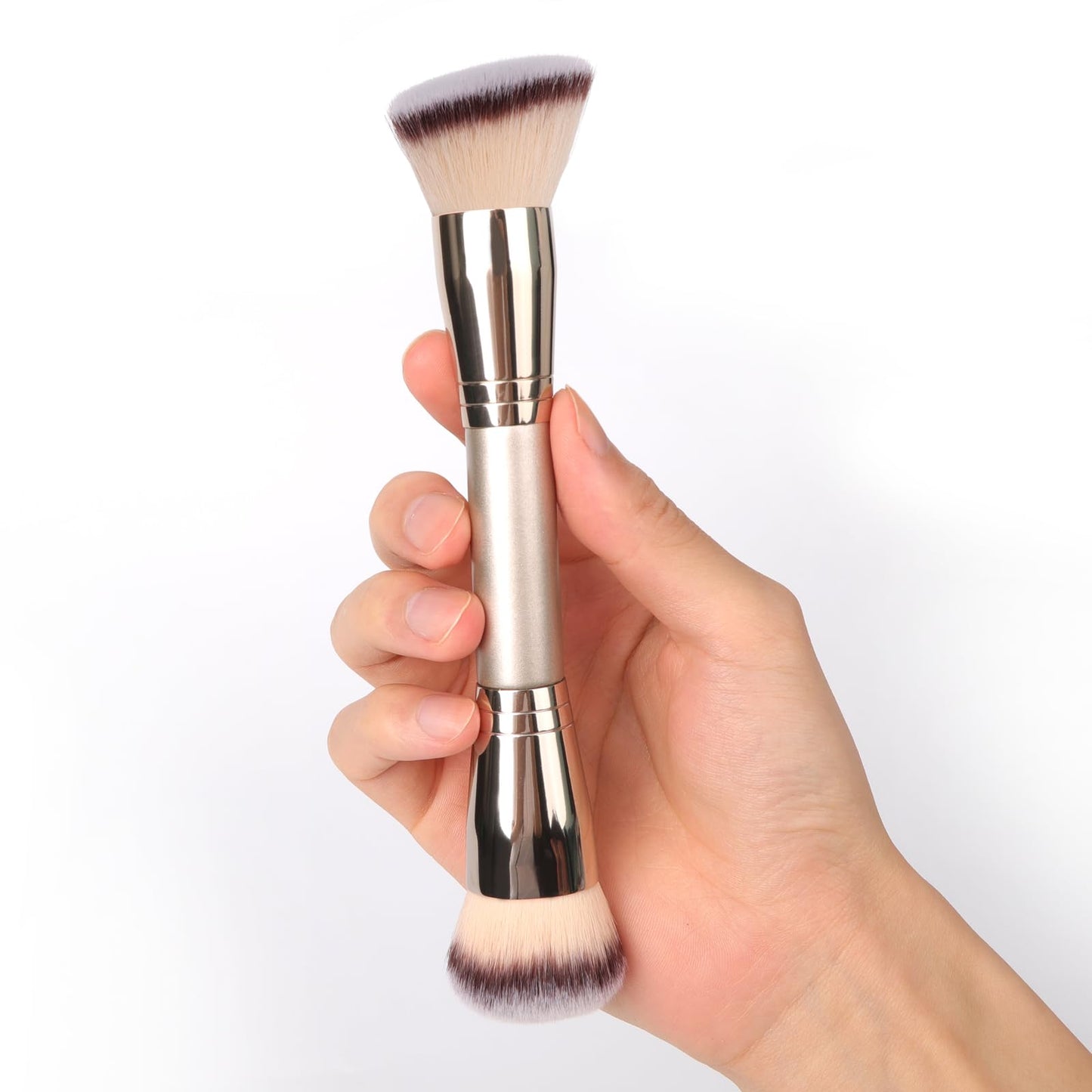 Dual-Ended Foundation Brush: Round & Angled Pro-Grade makeup brushes, 100% Vegan Synthetic Makeup Brush for Flawless Blending and Application of Liquid, Powder, Cream, Blush - Maple Wellness Supplements