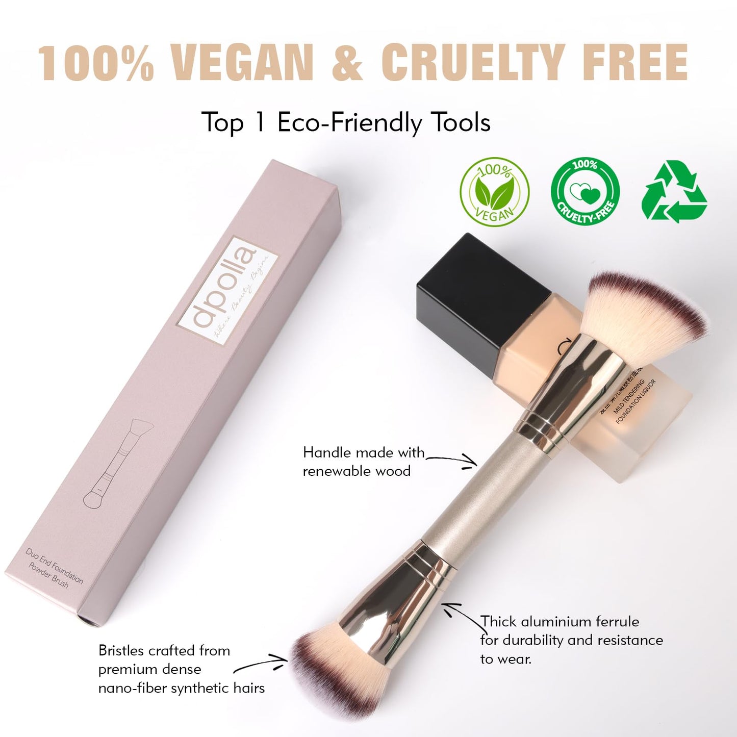 Dual-Ended Foundation Brush: Round & Angled Pro-Grade makeup brushes, 100% Vegan Synthetic Makeup Brush for Flawless Blending and Application of Liquid, Powder, Cream, Blush - Maple Wellness Supplements