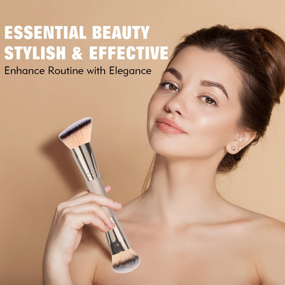 Dual-Ended Foundation Brush: Round & Angled Pro-Grade makeup brushes, 100% Vegan Synthetic Makeup Brush for Flawless Blending and Application of Liquid, Powder, Cream, Blush - Maple Wellness Supplements