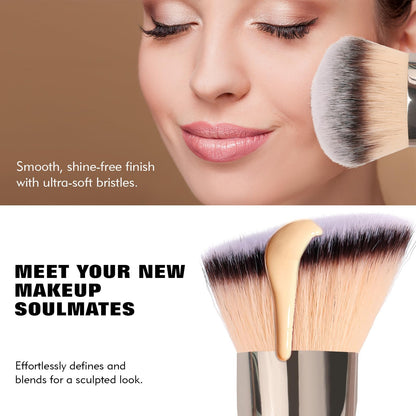 Dual-Ended Foundation Brush: Round & Angled Pro-Grade makeup brushes, 100% Vegan Synthetic Makeup Brush for Flawless Blending and Application of Liquid, Powder, Cream, Blush - Maple Wellness Supplements