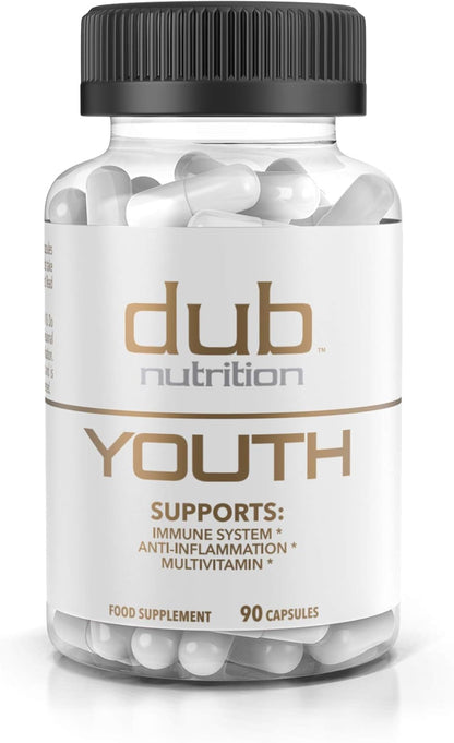 Dub Nutrition Youth - Formula with Acai, Resveratrol, Curcumin, Vitamins A, C, D, E, B12, and CoQ10 - Supports Immunity and Mobility - 90 Capsules - Maple Wellness Supplements