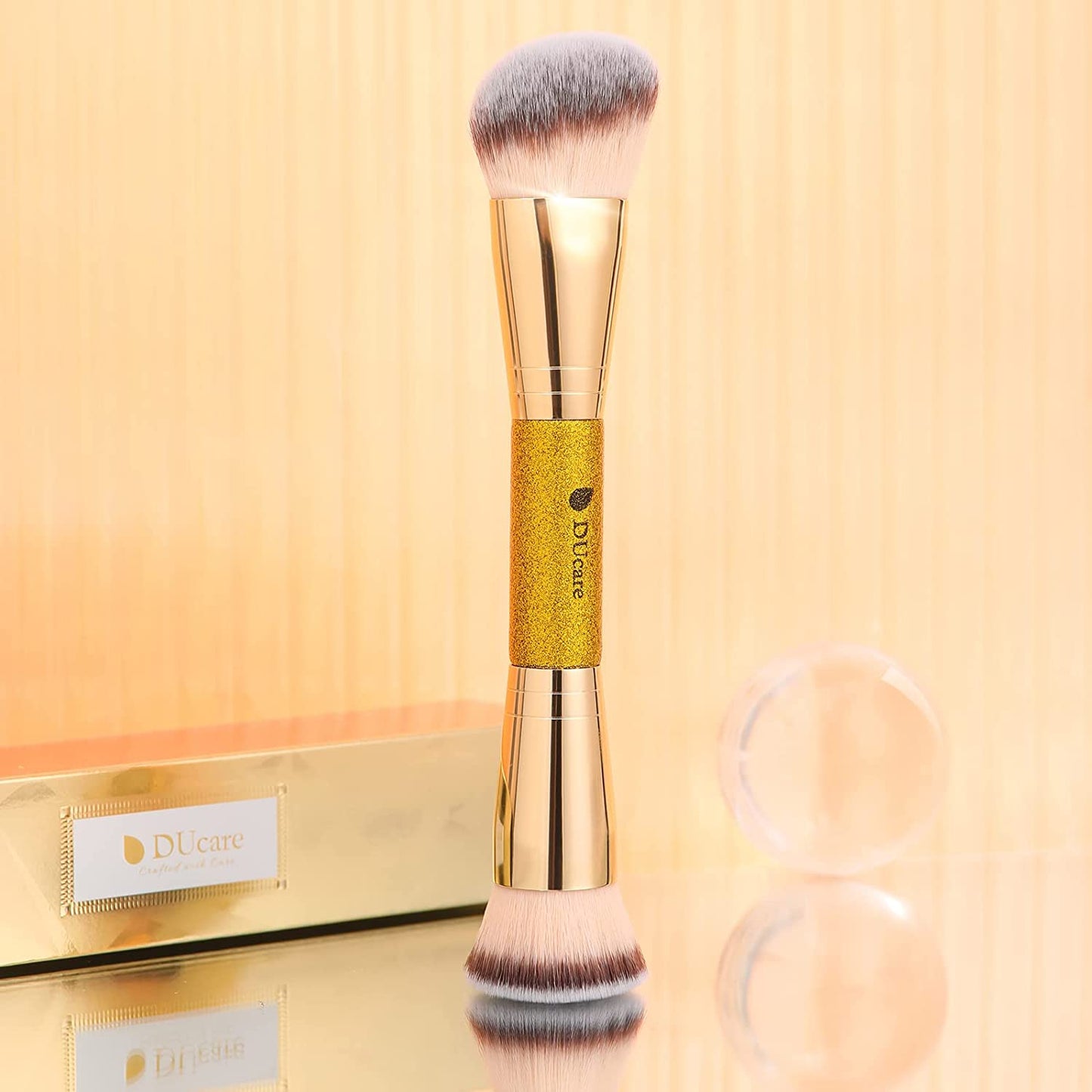 DUcare Dual End Foundation Contour Bronzer Brush, Gold Glitter Handle Double Ended Professional Face Makeup Tool for Liquid Cream Powder - Maple Wellness Supplements