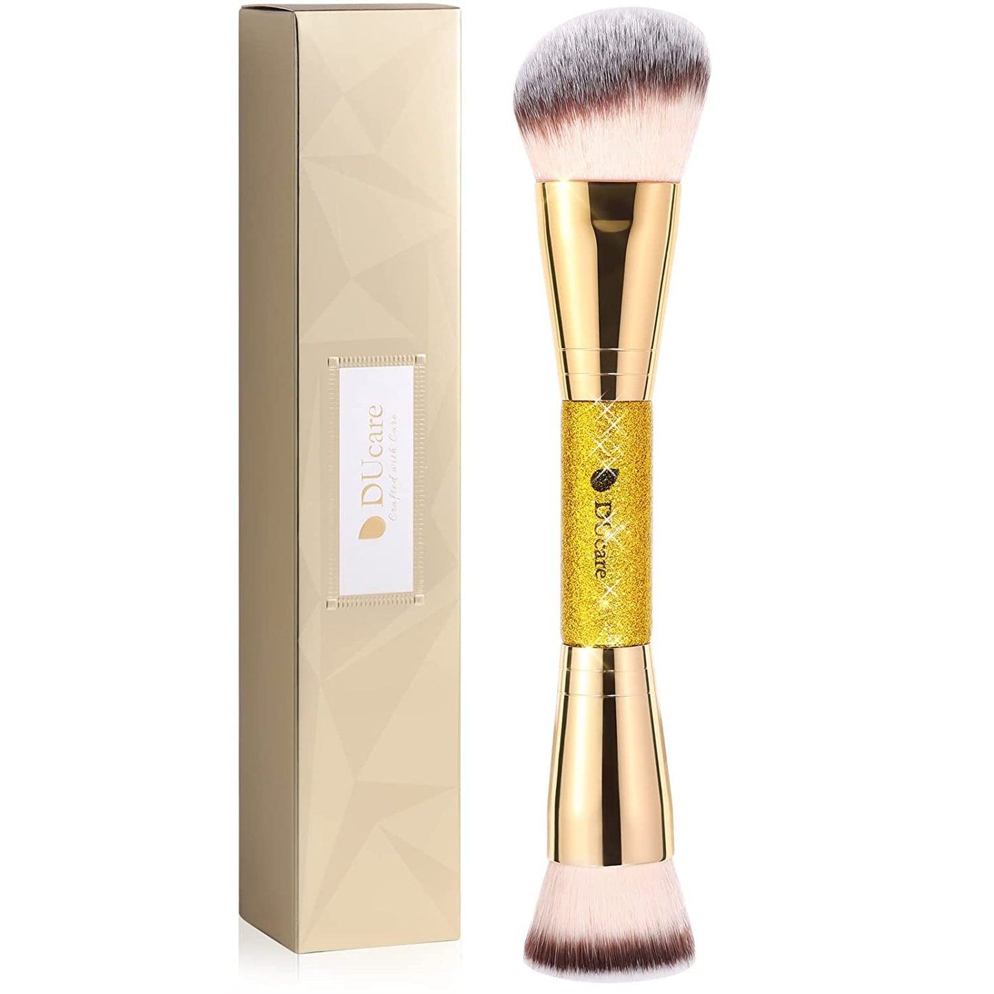 DUcare Dual End Foundation Contour Bronzer Brush, Gold Glitter Handle Double Ended Professional Face Makeup Tool for Liquid Cream Powder - Maple Wellness Supplements