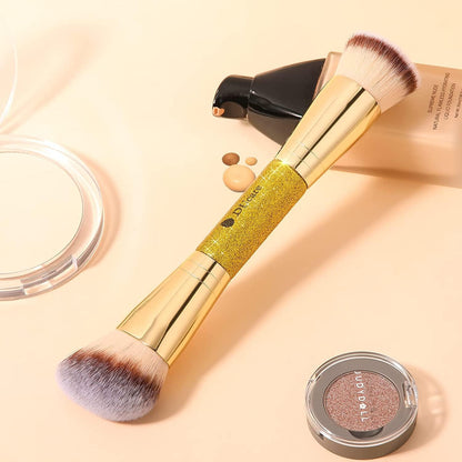 DUcare Dual End Foundation Contour Bronzer Brush, Gold Glitter Handle Double Ended Professional Face Makeup Tool for Liquid Cream Powder - Maple Wellness Supplements