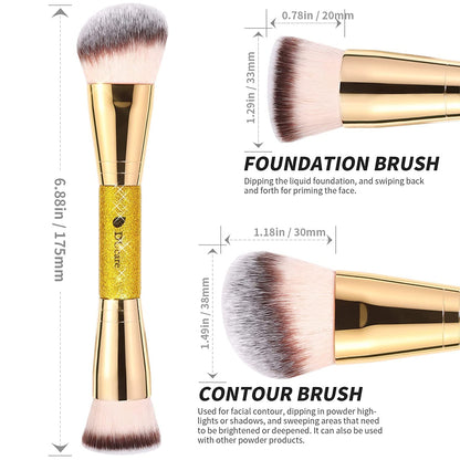 DUcare Dual End Foundation Contour Bronzer Brush, Gold Glitter Handle Double Ended Professional Face Makeup Tool for Liquid Cream Powder - Maple Wellness Supplements