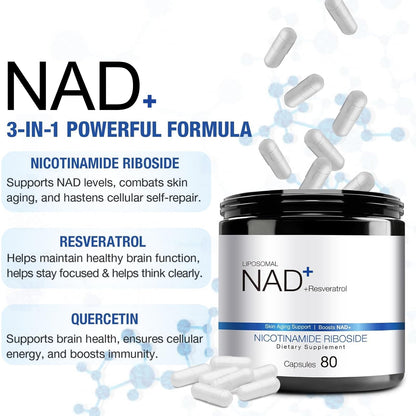 DUCRKACS NAD Supplement - NAD Nicotinamide Riboside Resveratrol 1000mg for Men Women, Liposomal NAD Plus for Energy Anti-Aging, NR Supplement for Energy, Focus, Boost NAD+ - Maple Wellness Supplements