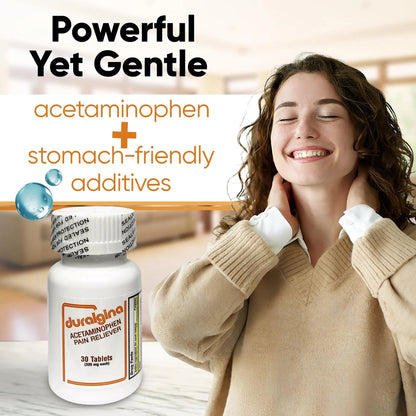 DURALGINA Acetaminophen Tablets | for Headache, Muscle Aches, Menstrual Cramps, Back Pain, Toothaches, Fever Reducer, Fast-Acting, Gentle on Stomach, Safe for Adults and Teens 12+, 30 Count, 2-Pack - Maple Wellness Supplements