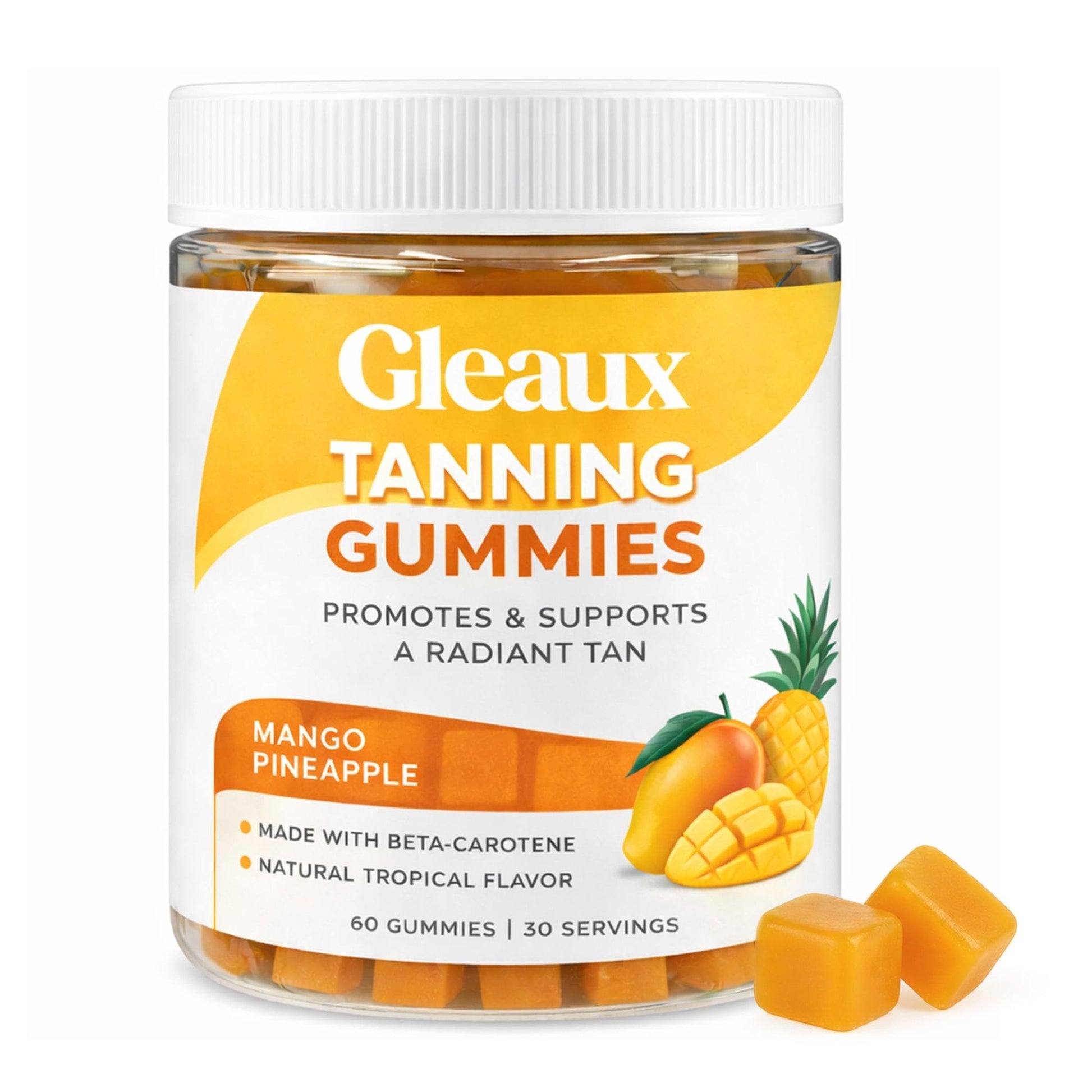 DXWXH Gleaux Tanning Gummies, Tanning Gummies for Women, Sunless Radiance Support with Beta Carotene, Astaxanthin & Lycopene, for Skin Health & Complexion Support, Mango Pineapple Flavor, 60 Gummies - Maple Wellness Supplements