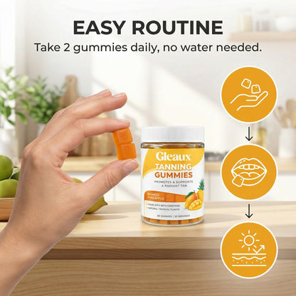 DXWXH Gleaux Tanning Gummies, Tanning Gummies for Women, Sunless Radiance Support with Beta Carotene, Astaxanthin & Lycopene, for Skin Health & Complexion Support, Mango Pineapple Flavor, 60 Gummies - Maple Wellness Supplements