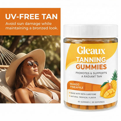 DXWXH Gleaux Tanning Gummies, Tanning Gummies for Women, Sunless Radiance Support with Beta Carotene, Astaxanthin & Lycopene, for Skin Health & Complexion Support, Mango Pineapple Flavor, 60 Gummies - Maple Wellness Supplements