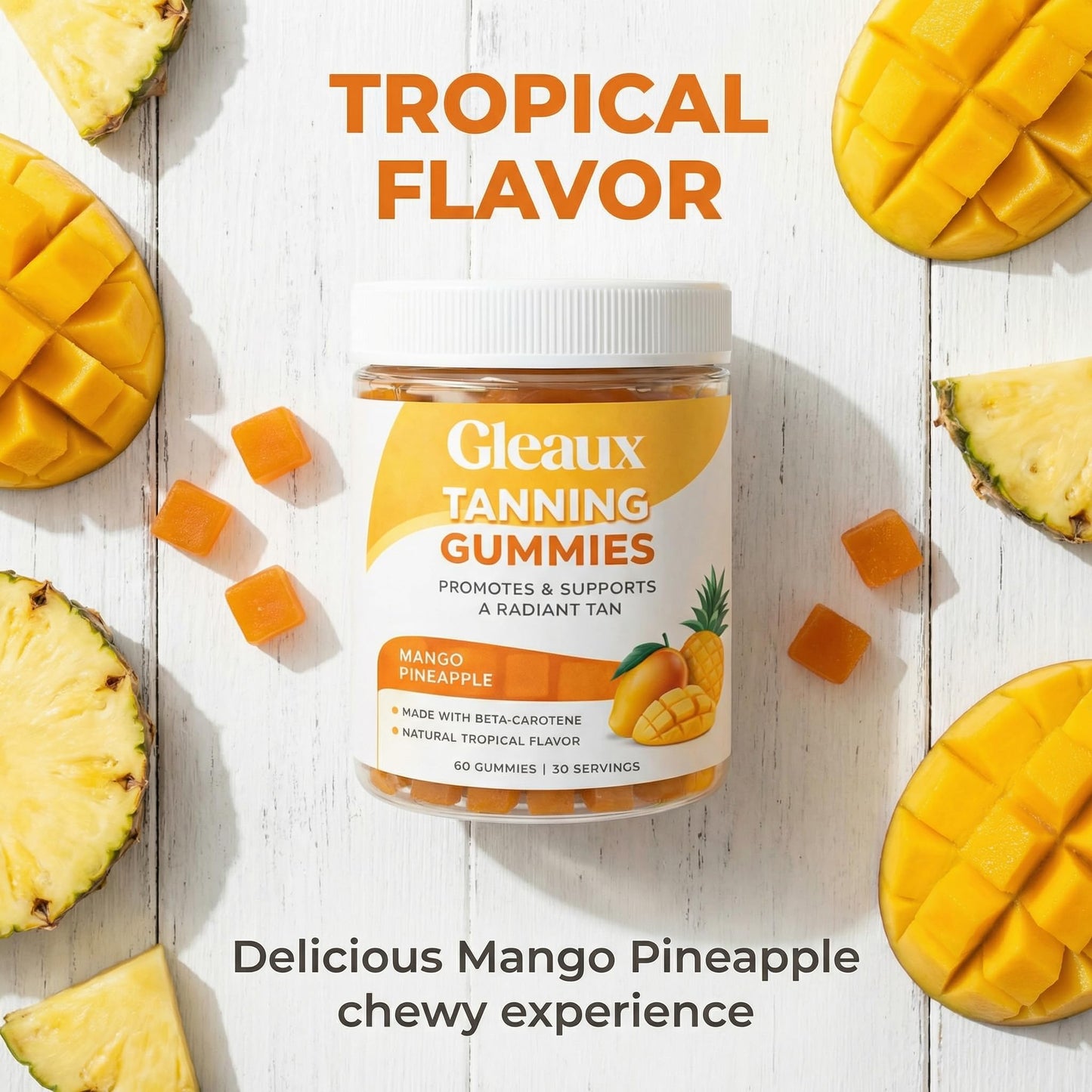 DXWXH Gleaux Tanning Gummies, Tanning Gummies for Women, Sunless Radiance Support with Beta Carotene, Astaxanthin & Lycopene, for Skin Health & Complexion Support, Mango Pineapple Flavor, 60 Gummies - Maple Wellness Supplements