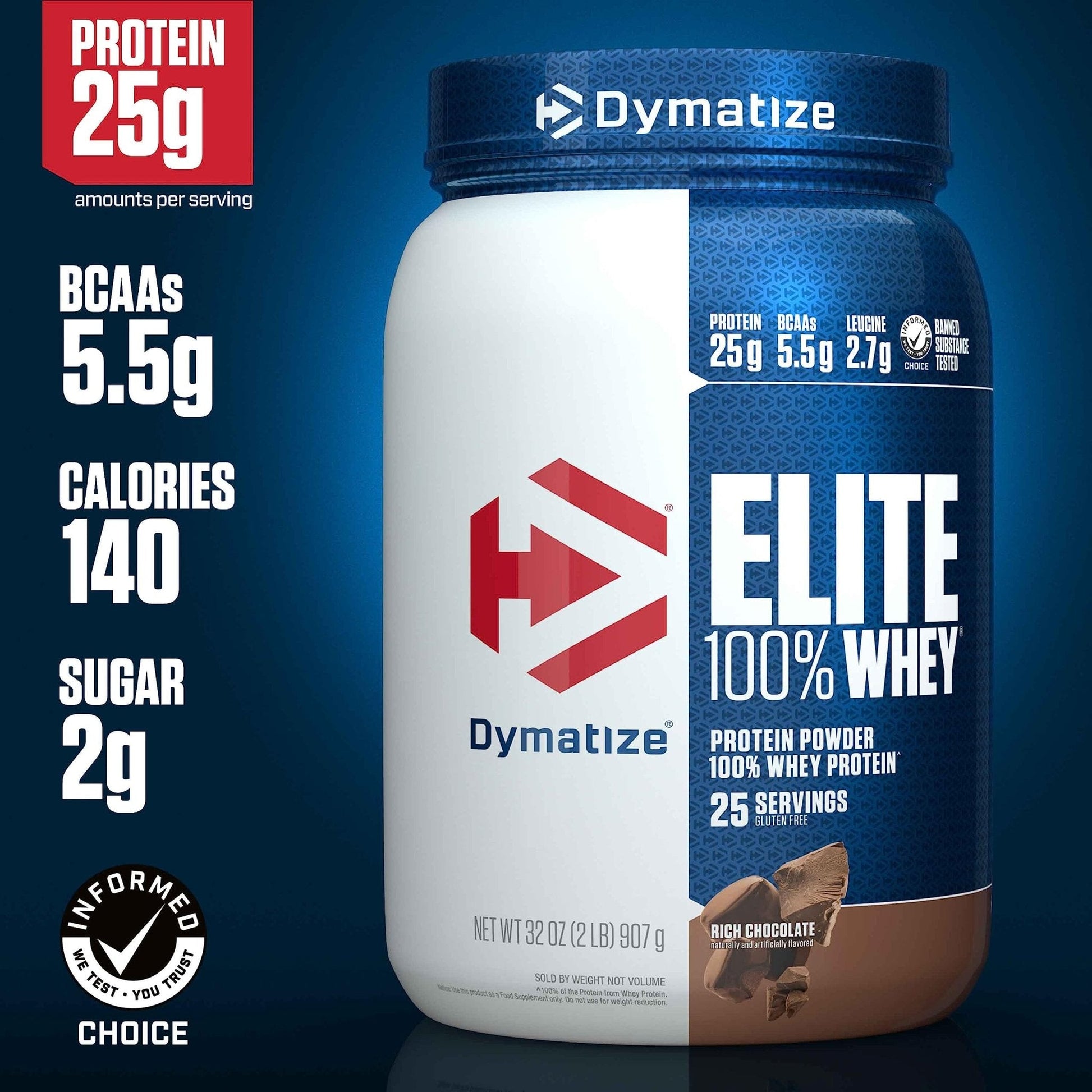 Dymatize Elite 100% Whey Protein Powder, 25g Protein, 5.5g BCAAs & 2.7g L-Leucine - Maple Wellness Supplements