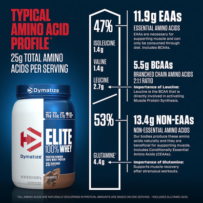 Dymatize Elite 100% Whey Protein Powder, 25g Protein, 5.5g BCAAs & 2.7g L-Leucine - Maple Wellness Supplements