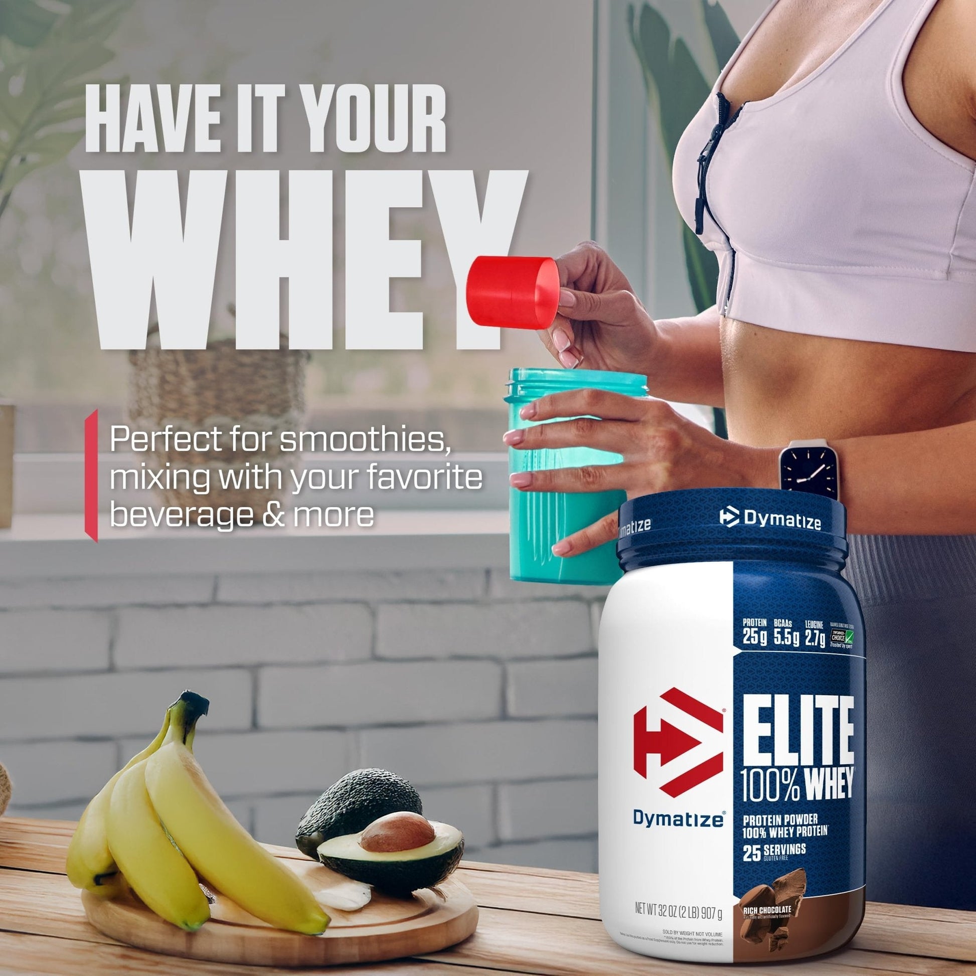 Dymatize Elite 100% Whey Protein Powder, Chocolate, 25g of Protein, 5.5g BCAAs, Less Than 140 Cal., Gluten Free, 3g Carb, 2g Sugar, 3g Fat (25 Servings) - Maple Wellness Supplements