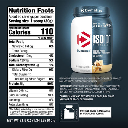 Dymatize ISO100 Hydrolyzed Protein Powder, 100% Whey Isolate , 25g of Protein, 5.5g - Maple Wellness Supplements