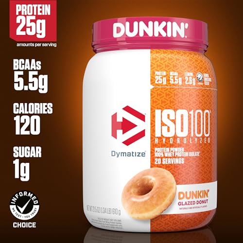 Dymatize ISO100 Hydrolyzed Protein Powder, 100% Whey Isolate, Dunkin' Glazed Donut - Maple Wellness Supplements