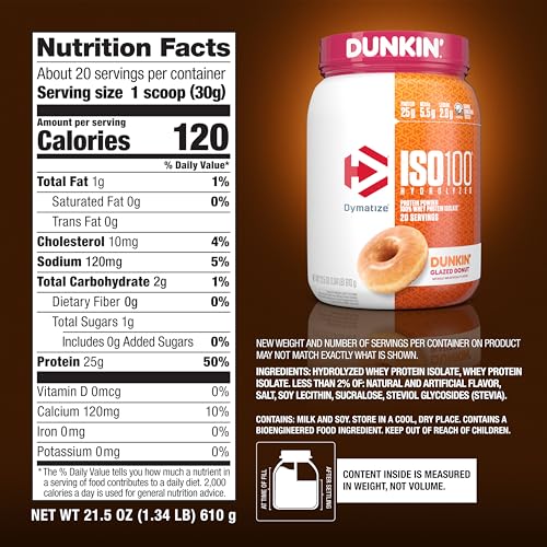 Dymatize ISO100 Hydrolyzed Protein Powder, 100% Whey Isolate, Dunkin' Glazed Donut - Maple Wellness Supplements