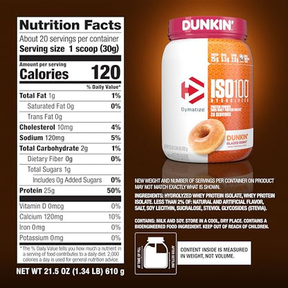 Dymatize ISO100 Hydrolyzed Protein Powder, 100% Whey Isolate, Dunkin' Glazed Donut - Maple Wellness Supplements