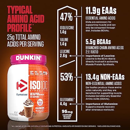 Dymatize ISO100 Hydrolyzed Protein Powder in Dunkin' Mocha Latte Flavor, 100% Whey - Maple Wellness Supplements