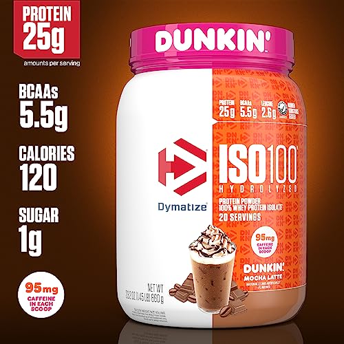 Dymatize ISO100 Hydrolyzed Protein Powder in Dunkin' Mocha Latte Flavor, 100% Whey - Maple Wellness Supplements