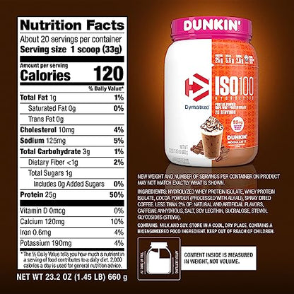 Dymatize ISO100 Hydrolyzed Protein Powder in Dunkin' Mocha Latte Flavor, 100% Whey - Maple Wellness Supplements