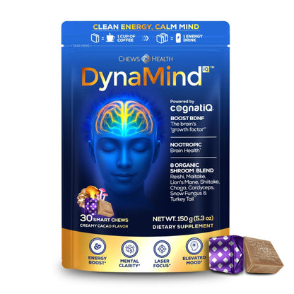 DynaMind iQ Brain Supplement for Memory and Focus for Adults - Nootropic Chews | Coffee Fruit & Mushroom Supplement Blend, Memory Focus Supplement, Caffeine Focus Pills Alternative, 30 Count - Maple Wellness Supplements