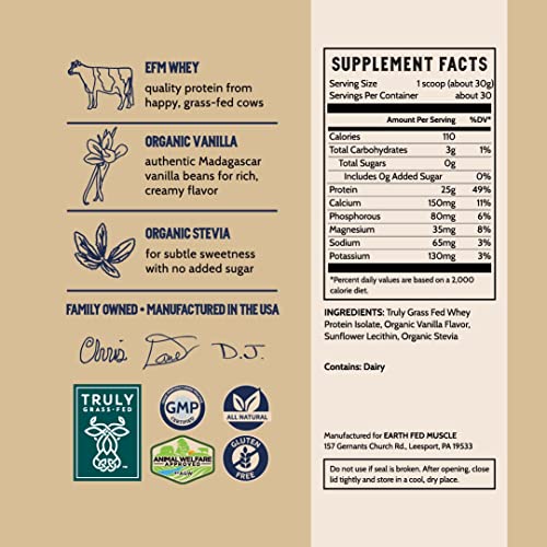 Earth Fed Muscle Whey Back Vanilla Truly Grass Fed Whey 2lb - No Fillers, Flow Agents - Maple Wellness Supplements
