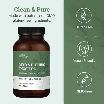 Earth Harmony Myo-Inositol & D-Chiro Inositol Supplement for Women, Ovarian & Hormone Balance for Women - Supports Normal Cycles, Fertility Supplement (120 Capsules) - Maple Wellness Supplements