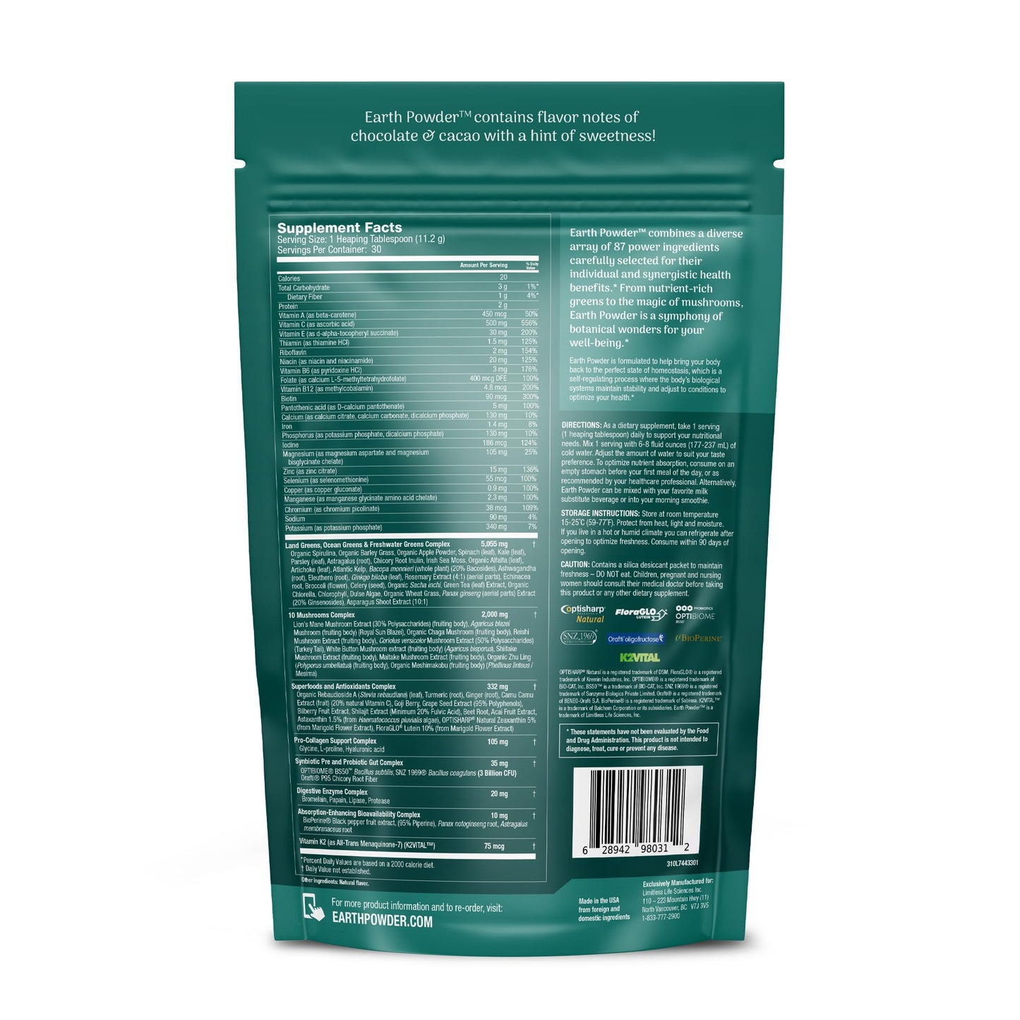 Earth Powder Daily Foundational Nutrition Supplement with 28 Greens & 10 Mushrooms | 87 Nutrients for Energy, Gut Health & Mental Clarity - Maple Wellness Supplements