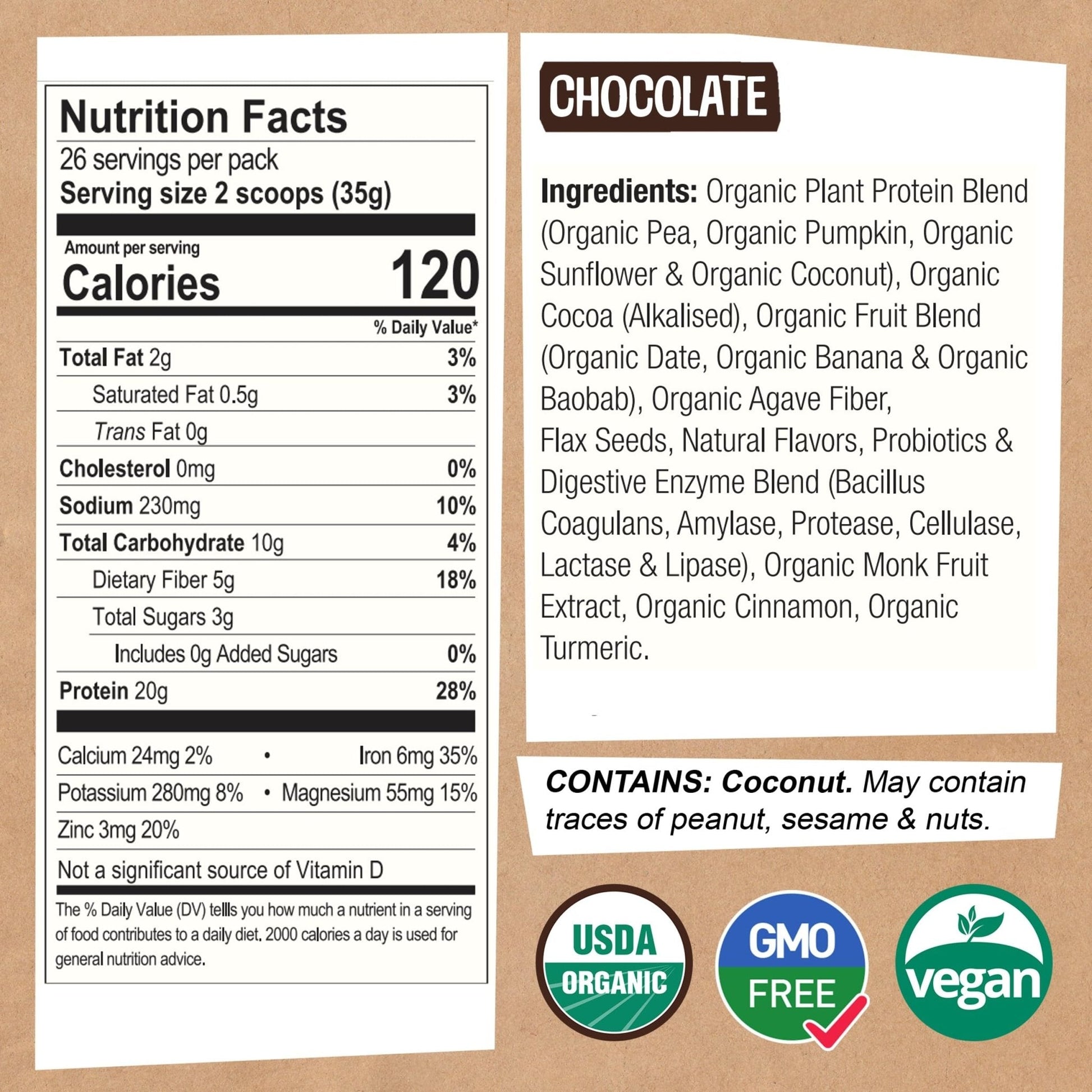 EarthChimp Organic Vegan Protein Powder - with Probiotics - Non GMO, Dairy Free - Maple Wellness Supplements
