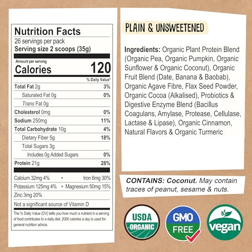 EarthChimp Organic Vegan Protein Powder - with Probiotics - Non GMO, Dairy Free - Maple Wellness Supplements