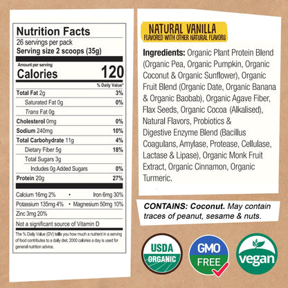 EarthChimp Organic Vegan Protein Powder - with Probiotics - Non GMO, Dairy Free - Maple Wellness Supplements