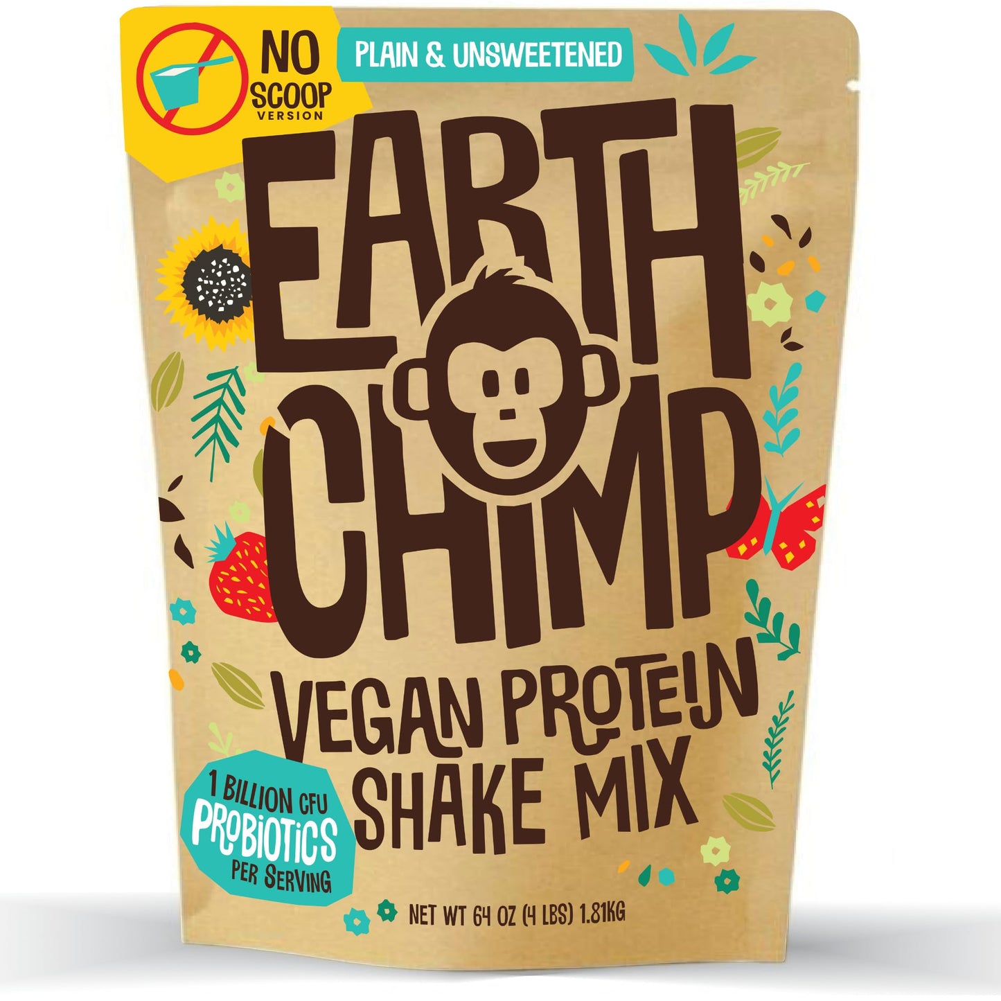 EarthChimp Organic Vegan Protein Powder - with Probiotics - Non GMO, Dairy Free - Maple Wellness Supplements