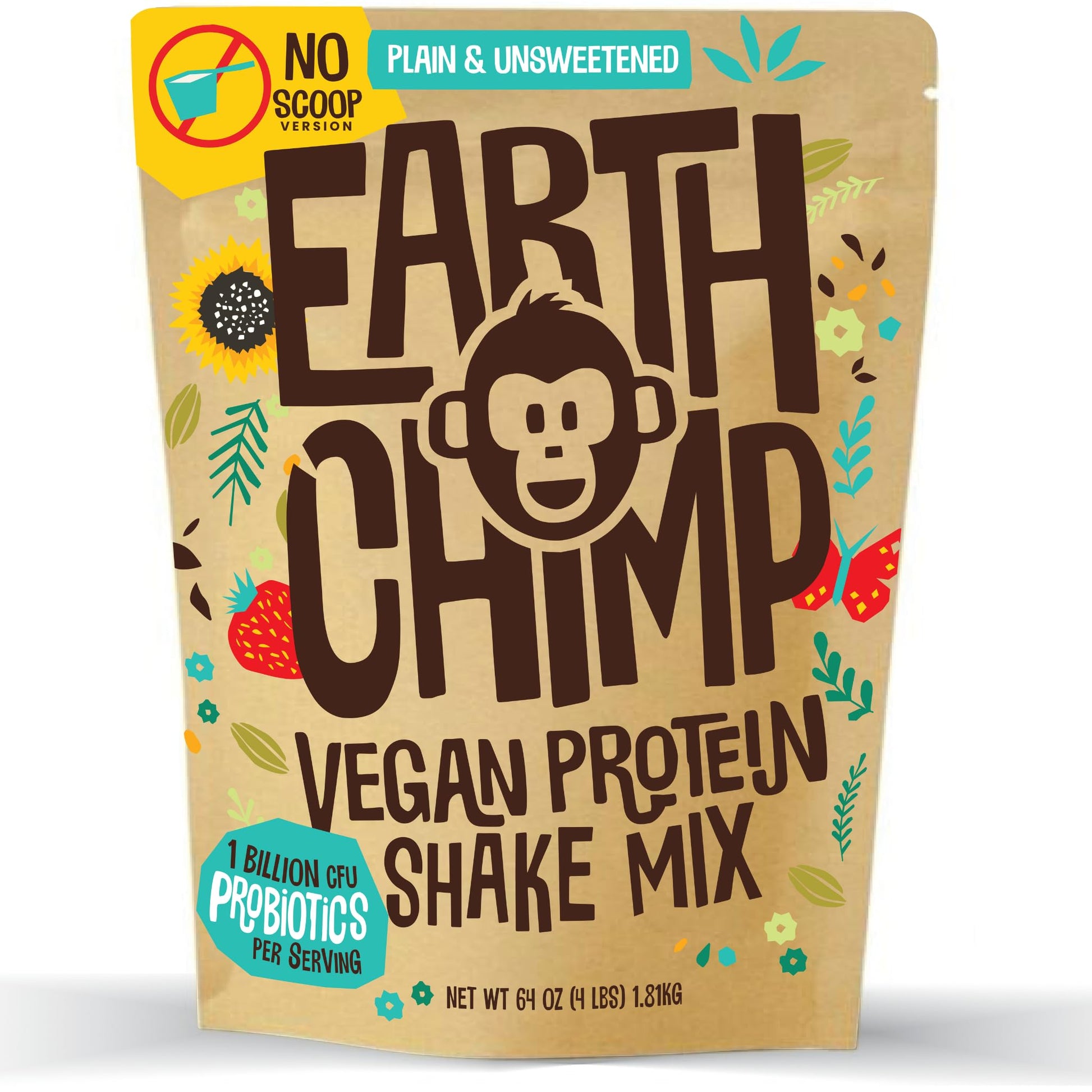 EarthChimp Organic Vegan Protein Powder - with Probiotics - Non GMO, Dairy Free - Maple Wellness Supplements