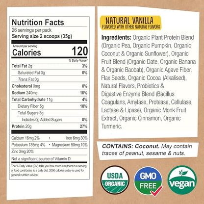 EarthChimp Organic Vegan Protein Powder - with Probiotics - Non GMO, Dairy Free - Maple Wellness Supplements
