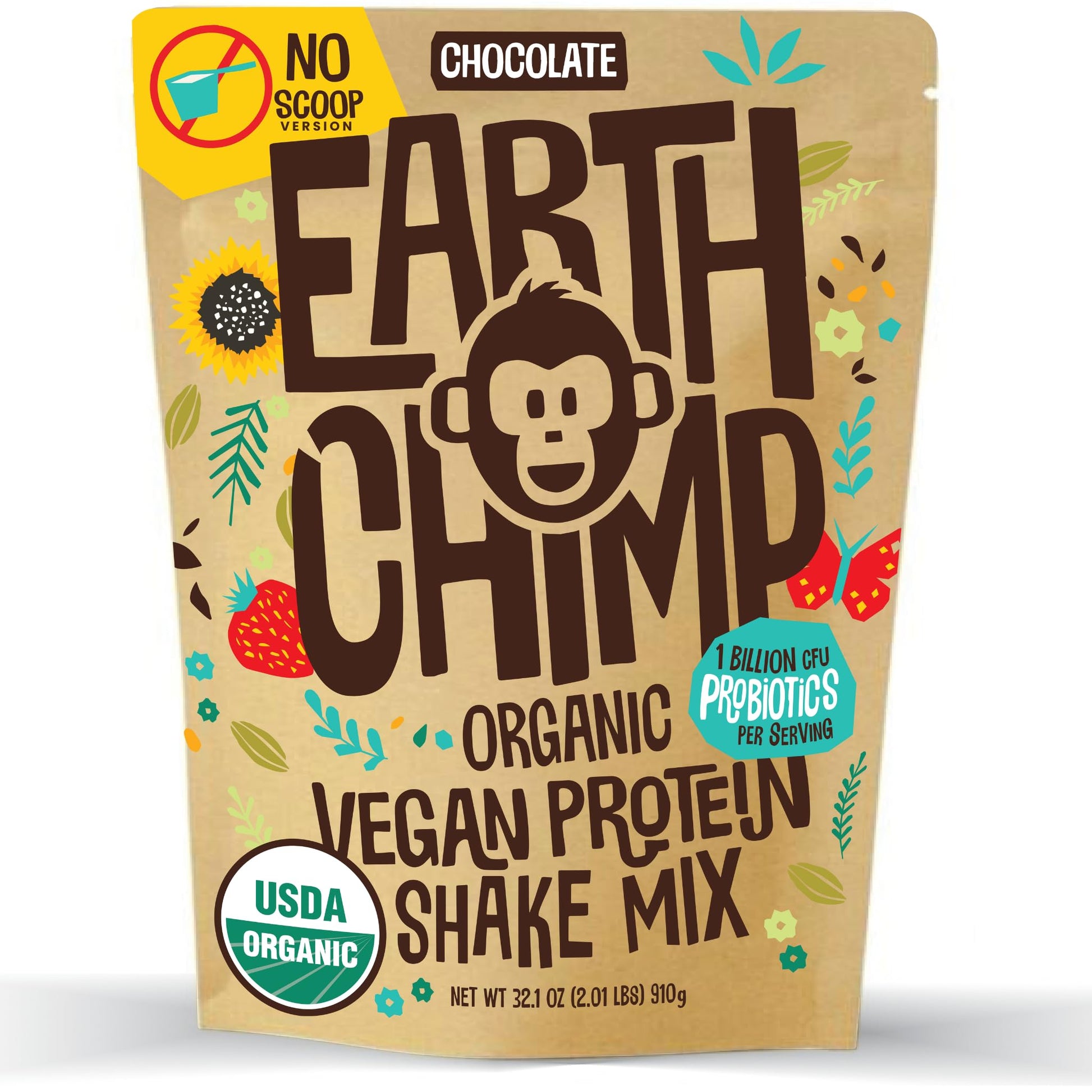 EarthChimp Organic Vegan Protein Powder - with Probiotics - Non GMO, Dairy Free - Maple Wellness Supplements
