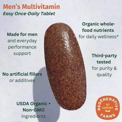 EarthFirst Organic Men’s Multi Once Daily, Whole-Food Multivitamin with 19 Vitamins & Minerals for Energy, Heart, Bone Strength - Maple Wellness Supplements