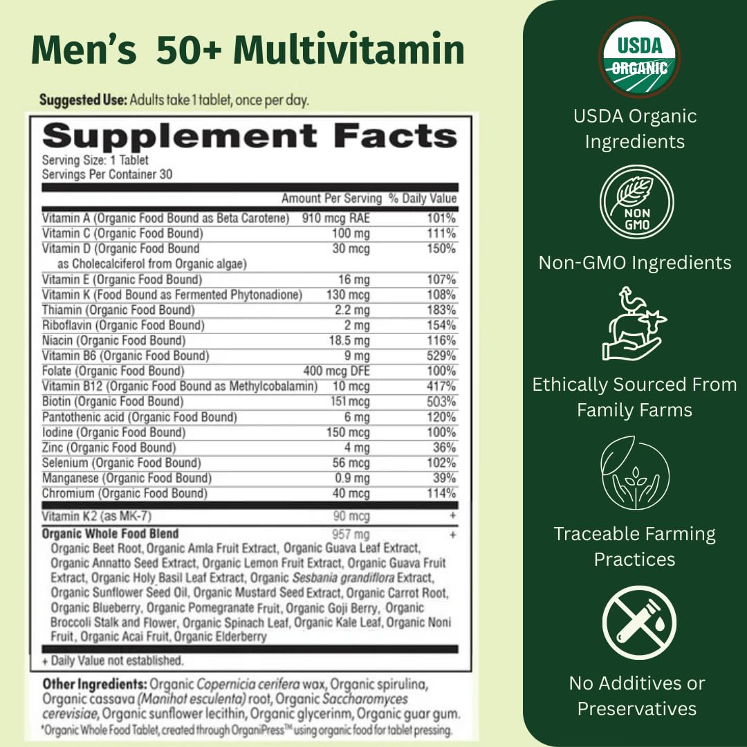 EarthFirst Organic Women's & Men's 50+ Once Daily Multi Bundle,19 Vitamins from Herbs & Superfoods, 30 Count - Maple Wellness Supplements