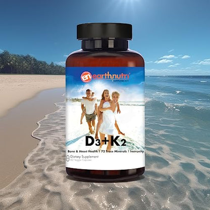EarthNutri D3 + K2 Bone & Heart Health - 72 Trace Minerals, Vitamin D3 Vitashine, MENA - Maple Wellness Supplements