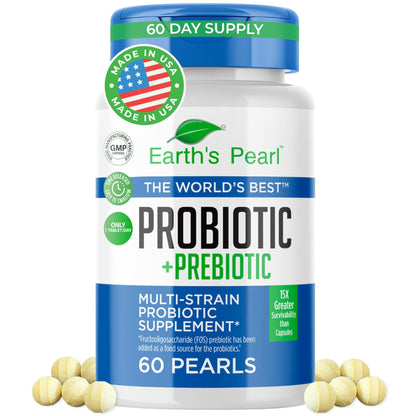 Earth's Pearl Probiotics for Women & Men & Kids - Pearl-Shaped Probiotic & Prebiotics with BIO-Tract®, 4 Billion CFU, Gut Health Support (60-Day Supply) - Maple Wellness Supplements