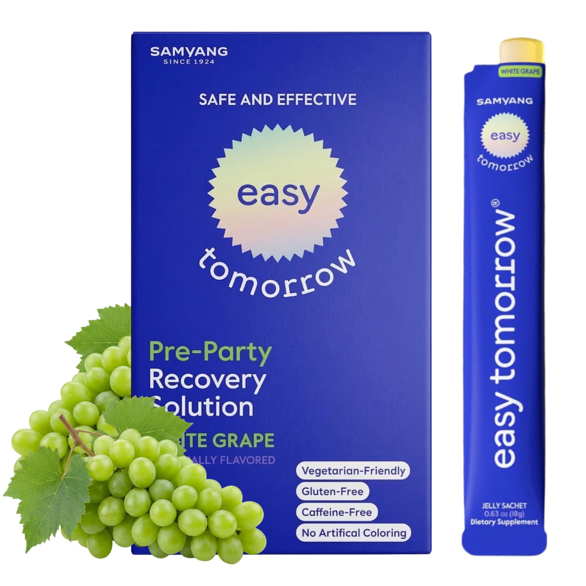 EASY TOMORROW - Natural Energy & Morning Vitality Jelly Stick - Daily Korean Skin Health Supplement & After Drinking Support with DHM & Glutathione - K-Beauty Inspired (White Grape Flavor, 20 Sticks) - Maple Wellness Supplements