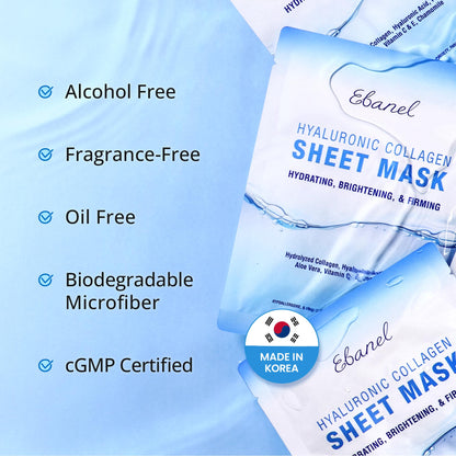 Ebanel 10 Pack Collagen Face Mask with Hyaluronic Acid, Vitamin C, Peptide, Aloe, Instant Brightening Hydrating Face Masks Skincare Korean Sheet Mask, Skin Firming, Lifting Anti Aging Facial Masks - Maple Wellness Supplements