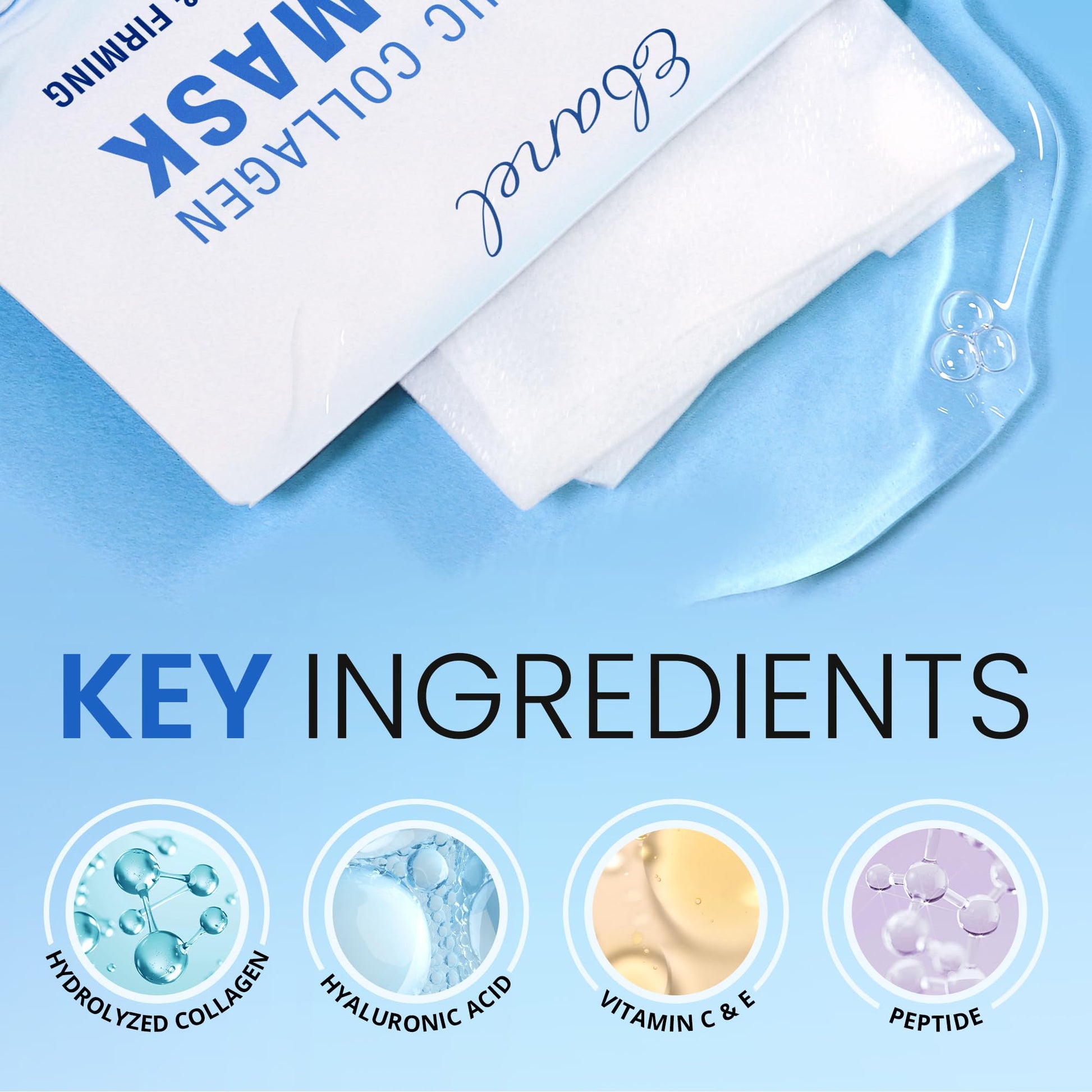 Ebanel 10 Pack Collagen Face Mask with Hyaluronic Acid, Vitamin C, Peptide, Aloe, Instant Brightening Hydrating Face Masks Skincare Korean Sheet Mask, Skin Firming, Lifting Anti Aging Facial Masks - Maple Wellness Supplements
