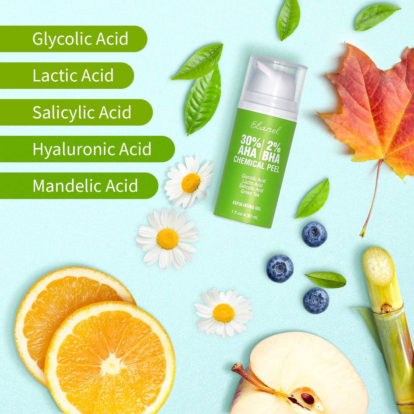 Ebanel 30% AHA 2% BHA Chemical Peel & 2.5% Retinol Cream Moisturizer for Face - Removes Acne Scars, Dark Spots, Wrinkles & Brightens Skin - Maple Wellness Supplements
