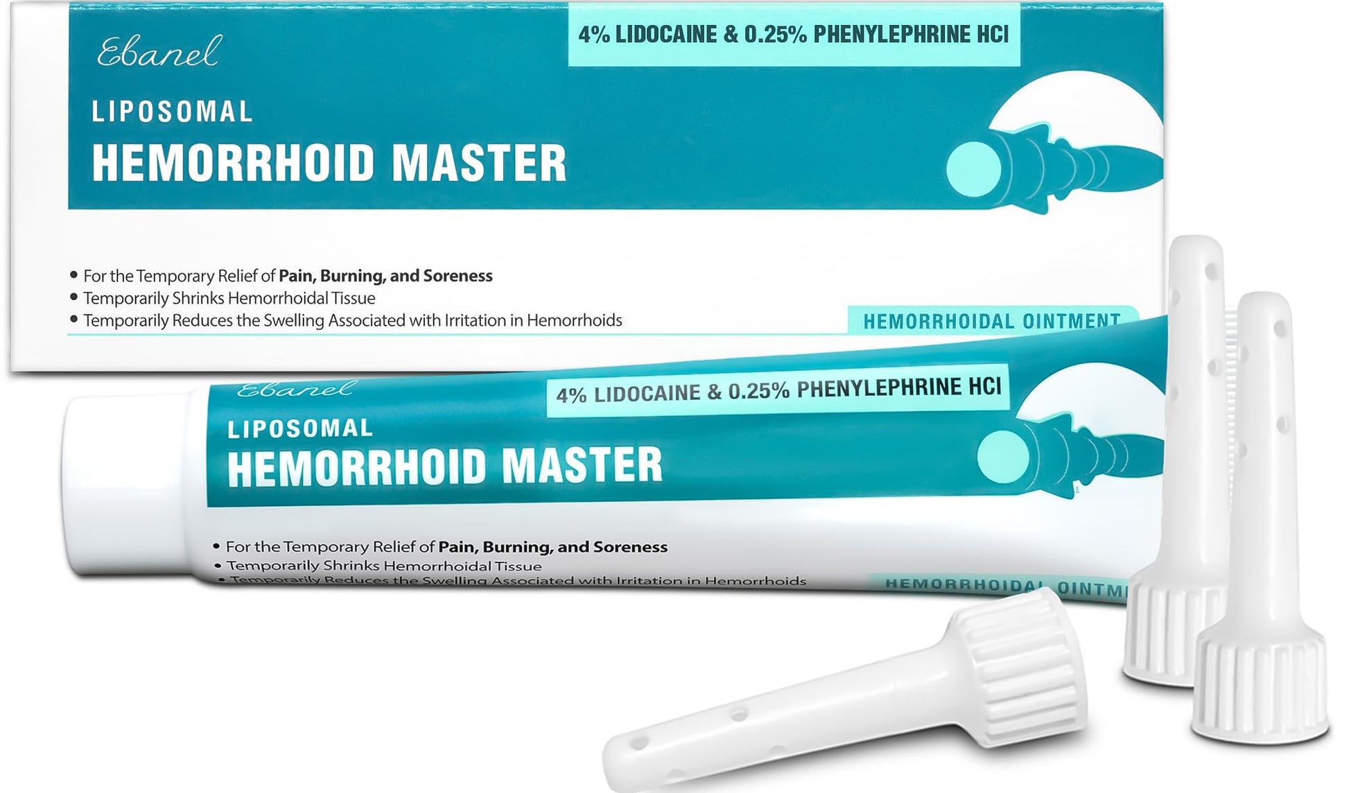 Ebanel 4% Lidocaine Hemorrhoid Treatment Ointment with Phenylephrine, Witch Hazel, Vitamin B6, Zinc Oxide, Frankincense, External and Internal Hemorrhoids Treatment Burn Itch Pain Relief Anal Cream - Maple Wellness Supplements
