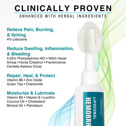 Ebanel 4% Lidocaine Hemorrhoid Treatment Ointment with Phenylephrine, Witch Hazel, Vitamin B6, Zinc Oxide, Frankincense, External and Internal Hemorrhoids Treatment Burn Itch Pain Relief Anal Cream - Maple Wellness Supplements
